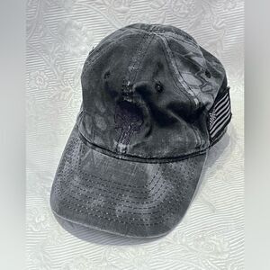 Kryptek Skull Hat Black w/ US Flag side patch Tactical Operator Cap Military